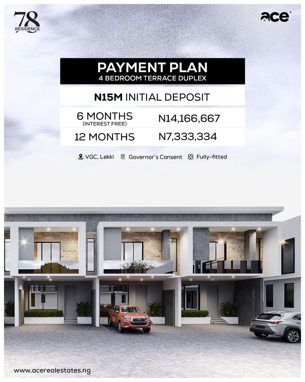 78 Residence, the most stunning residential development in VGC Lekki, now officially on the market. Choose any of our 4-bedroom terraces or Semi-detached units as your next home.