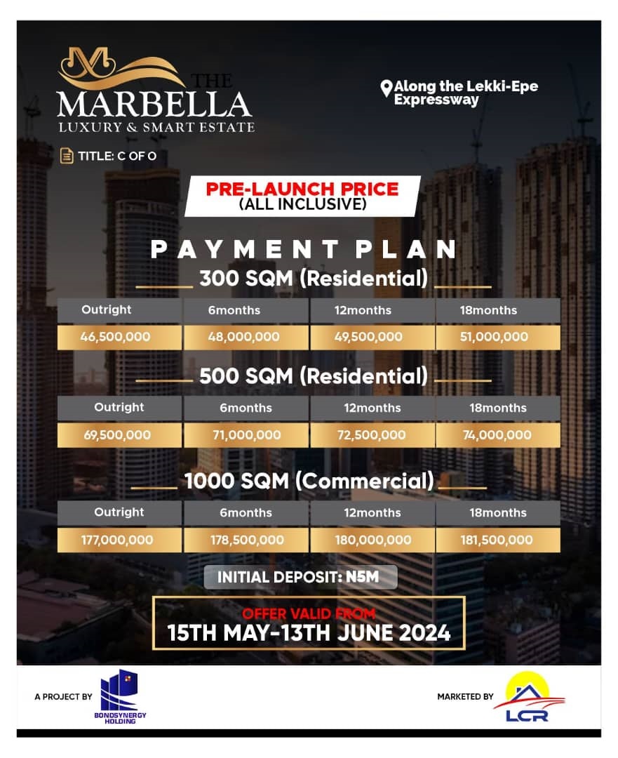 Marbella Luxury and Smart Estate is a premier destination where modern living and business opportunities converge. It is strategically located along the Lekki-Epe Expressway.