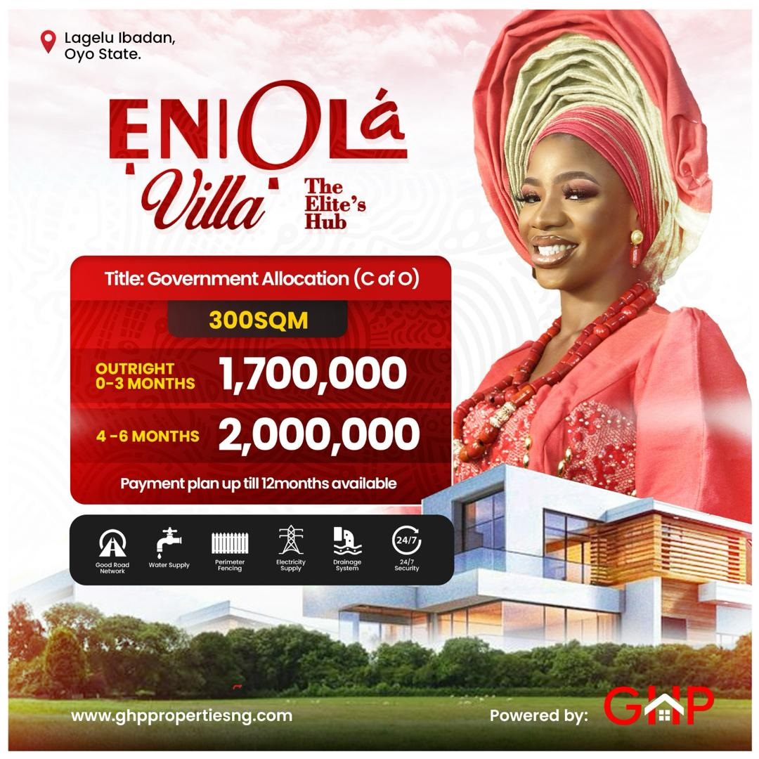 Discover Eniola Villa, a prestigious residential estate meticulously crafted to offer an unparalleled standard of living in the serene and picturesque community of Lagelu, Ibadan.