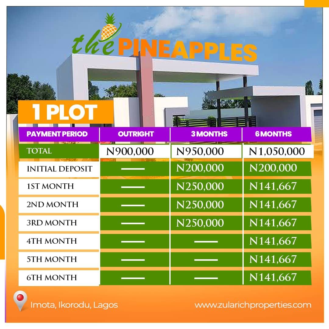 The Pineapples. This estate boasts proximity to key landmarks such as Caleb University, the Imota Rice Mill, Imota Roundabout, Ikorodu Ferry