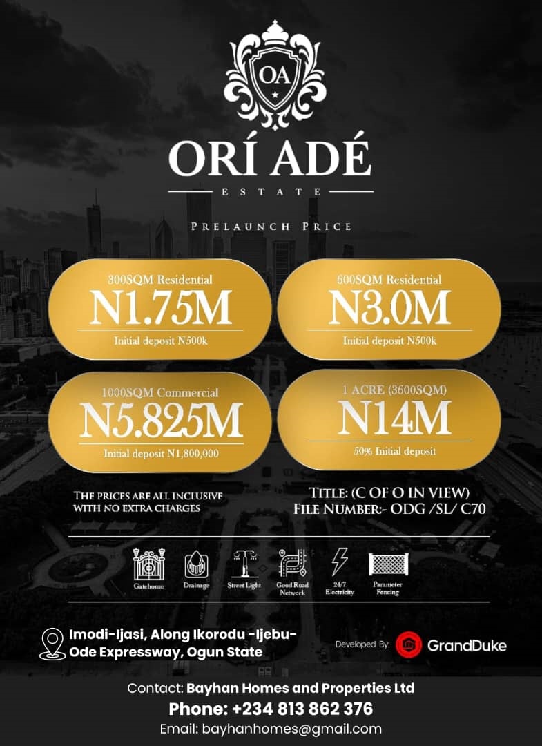 Ori Ade Estate. This exclusive residential haven, nestled in the serene environs of Imodi-Ijasi, Ijebu Ode, Ogun State