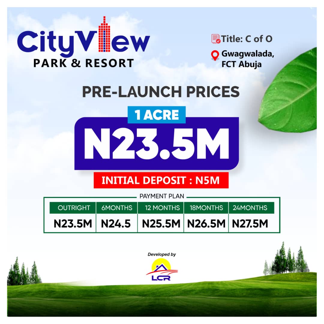 Experience the pinnacle of residential living at City View Park & Resort, a prestigious development nestled atop a hill in Gwagwalada, Abuja