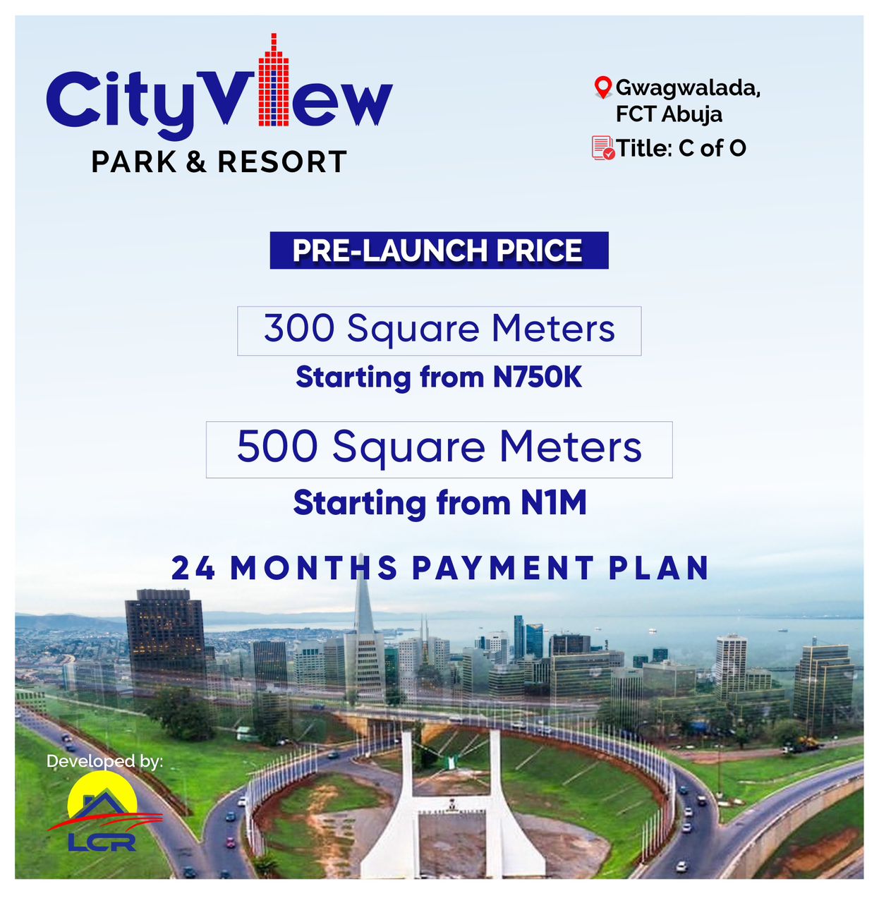 Experience the pinnacle of residential living at City View Park & Resort, a prestigious development nestled atop a hill in Gwagwalada, Abuja